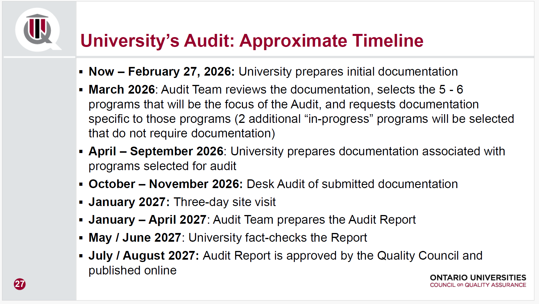Audit Schedule