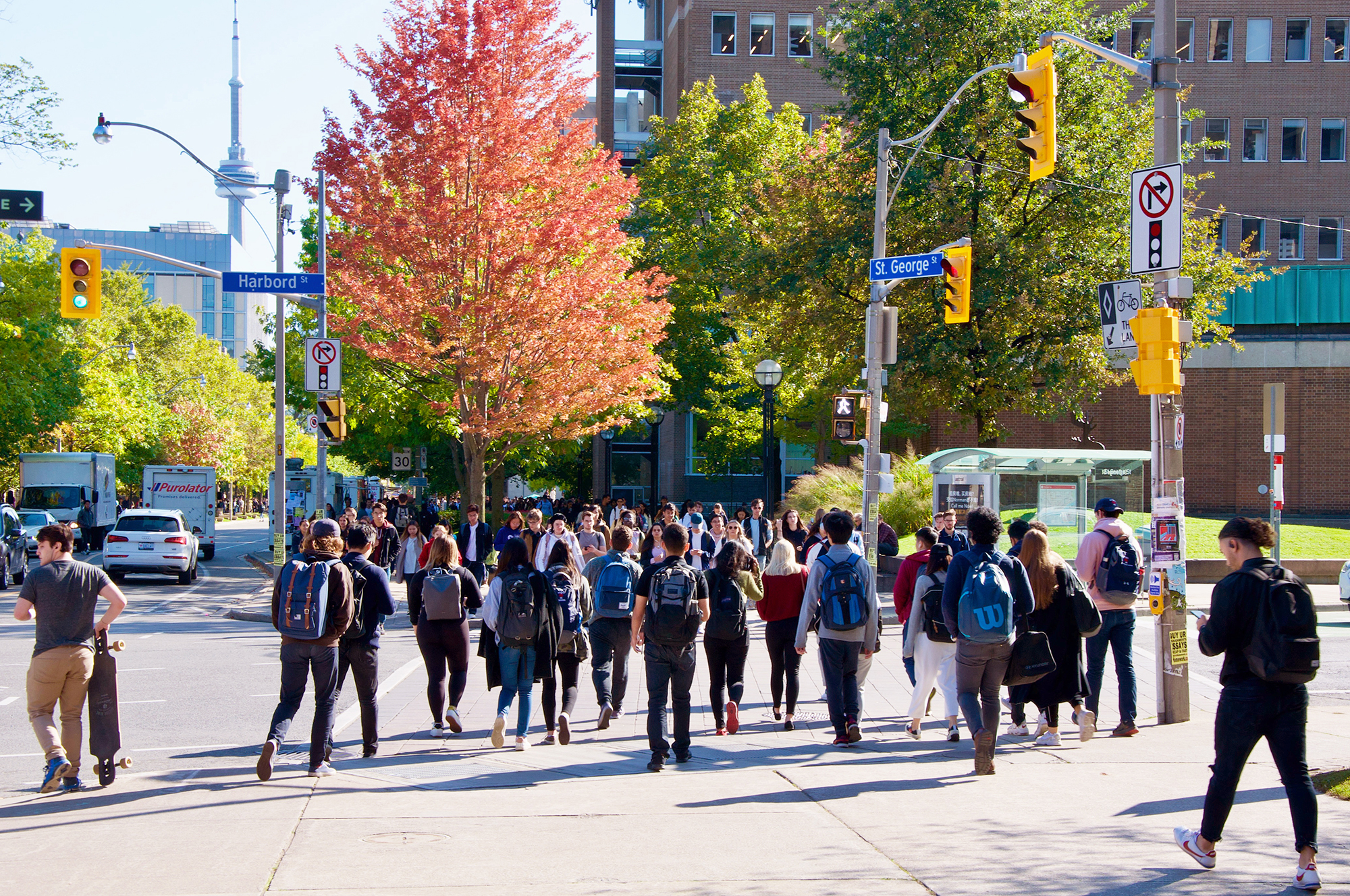 Students at the intersection of St. George and Harbord streets.